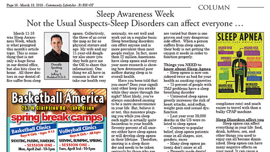 Column by Dr. Haddad titled "Sleep Awareness Week: Not the Usual Suspects-Sleep Disorders can affect everyone..."