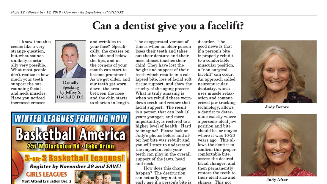 Newspaper article from September 2019 on headaches and TMJ pain by Dr. Haddad